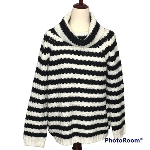 CATHERINE MALANDRINO WOMEN'S STRIPED TURTLENECK SWEATER LARGE - Picture 1 of 5